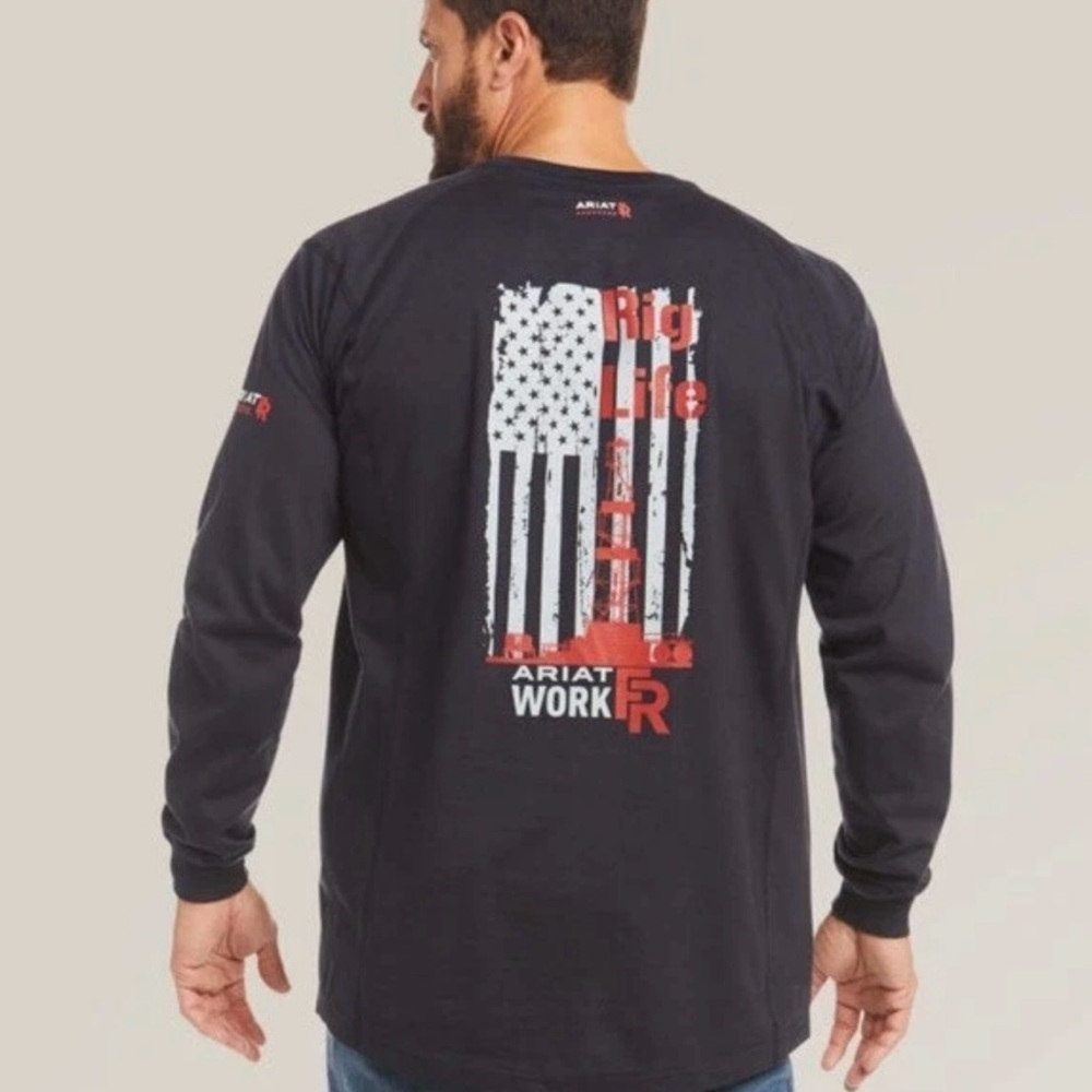 Ariat FR Air Rig Life Graphic T-Shirt Cat 2 2112 Size L Black Long Sleeve